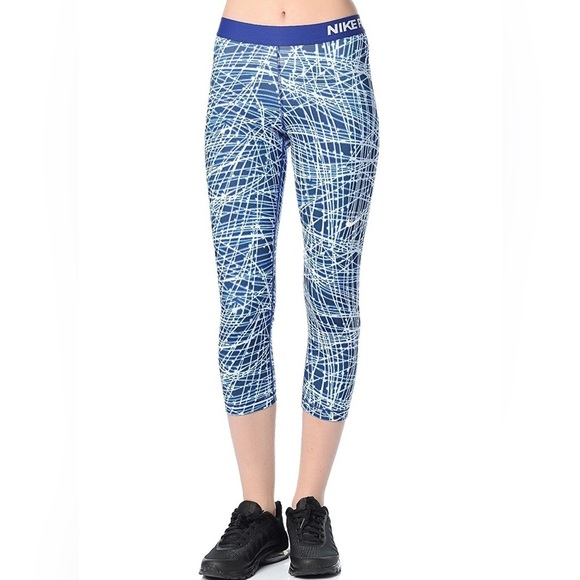 Nike Pro Cool Tracer Capri 3/4 Tights Deep Royal Blue/Game Royal/White - Picture 1 of 14